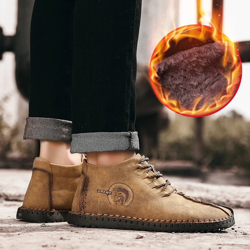 

2018 Fashion Warm Casual Shoes Loafers Men Shoes With Fur Quality Split Leather Shoes Men Flats Hot Sale Moccasins Shoes Big SZ