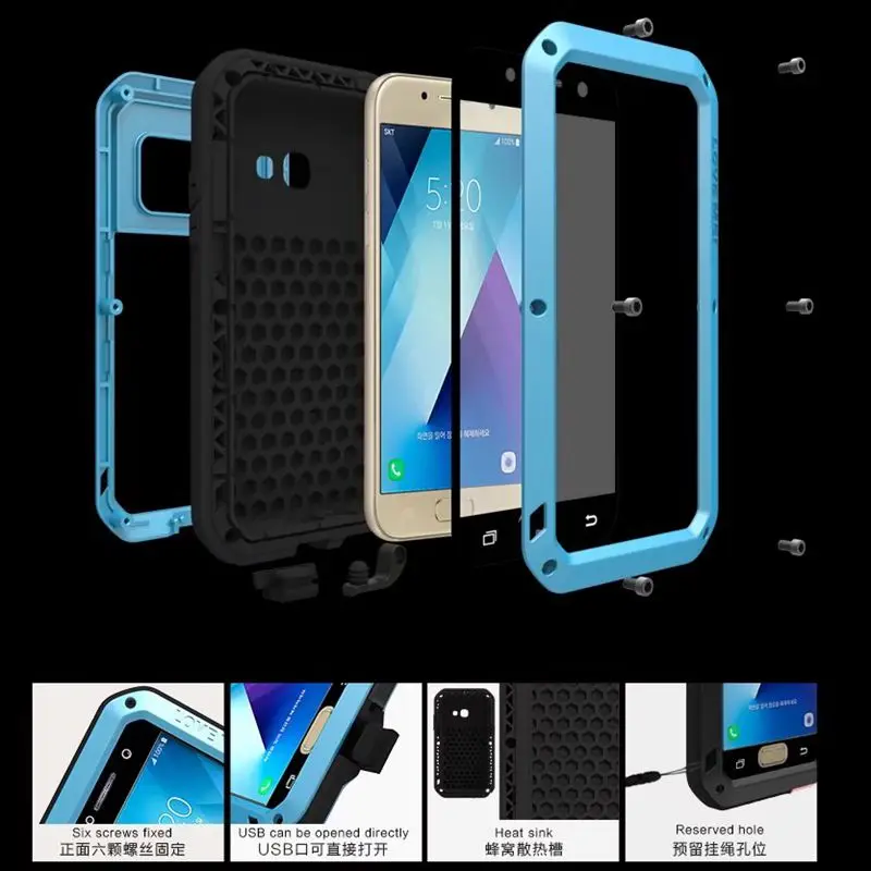 Love Mei Life Waterproof Metal Aluminum Armor Hard Case For Samsung A3 A5 2017 A320 A520 Cover Shockproof Phone Cases Shell |