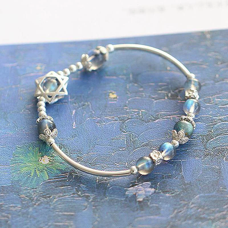 Ruifan Lucky Charm Hexagram Women's Labradorite Blue Light Moonstone Amulet Female Bracelets 925 Silver Bracelet Femme YBR032