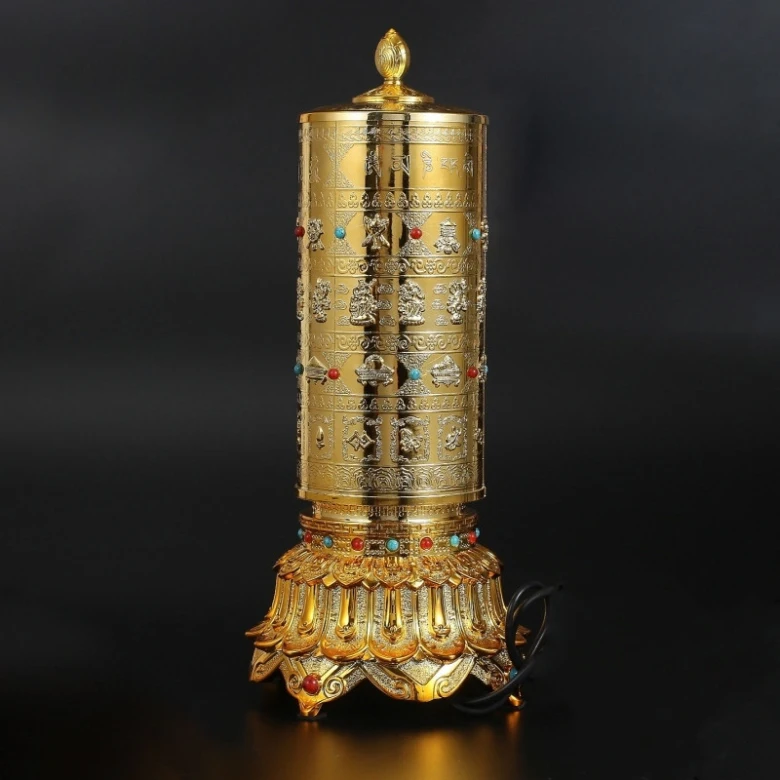 

Good Qulity Over 120,000 Times of Mantra Electric Prayer Wheel, Size 31x9cm, Noble Golden Color, Buddha Worship Or Daily Use