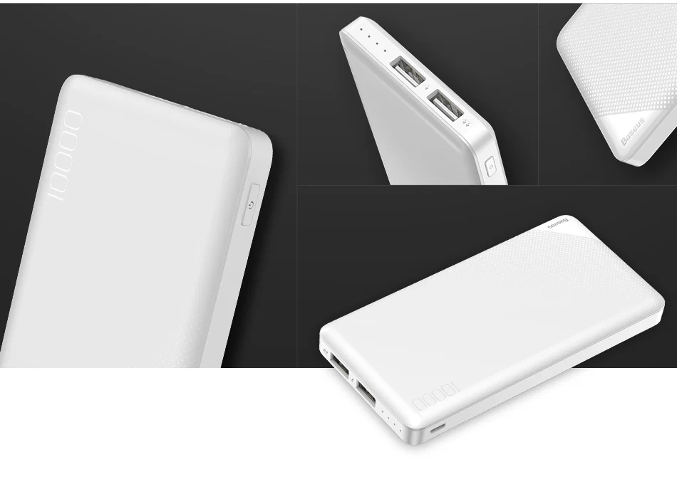 Baseus 10000 мАч Внешний аккумулятор для iPhone, мобильный телефон, внешний аккумулятор, Мини Портативный повербанк, двойное USB зарядное устройство, внешний аккумулятор