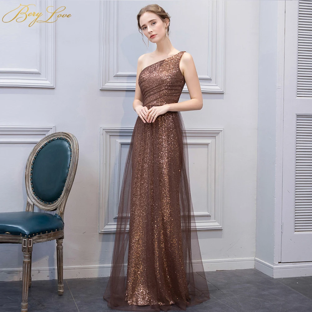

Beautiful Mermaid Maroon Sequin Evening Dress 2019 Long Tulle One Shoulder Golden Champagne Plus Size Women Formal Evening Gowns