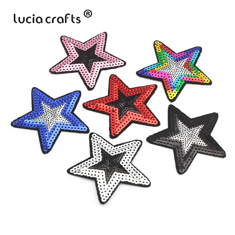 Lucia crafts 6 шт 7,5 см Звездные блестки патчи железные для аппликации одежды наклейки для самостоятельного пошива одежды аксессуары L0604