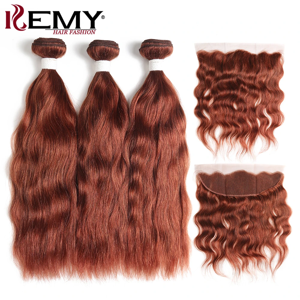 99J/Бургундия натуральные волнистые человеческие волосы пучок s с фронтальной не-Реми бразильские красные волосы ткет пучок с закрытием kemy Hair - Цвет: 33