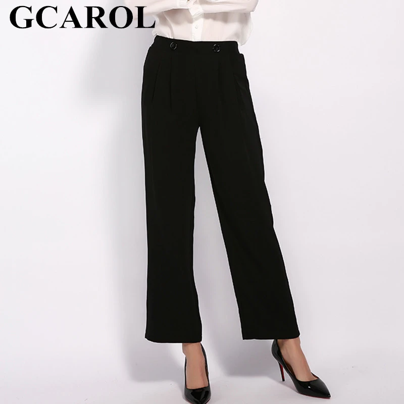 

GCAROL 2019 Women High Waist 2 Buttons OL Suit Pants Fall Winter Pleated 2 Pockets Drape Full Length Trousers Elegant Wide Leg