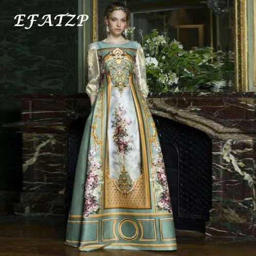 

Long Dress 2015 Newest Fashion Winter Women Gold Sequin 3/4 Sleeve Casual Maxi Floral Print Party Dresses High Quality