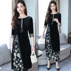 Весна Осень Индия Пакистан женская одежда новый дизайн Европейский стиль модные комплекты из 2 предметов винтажный узор элегантный