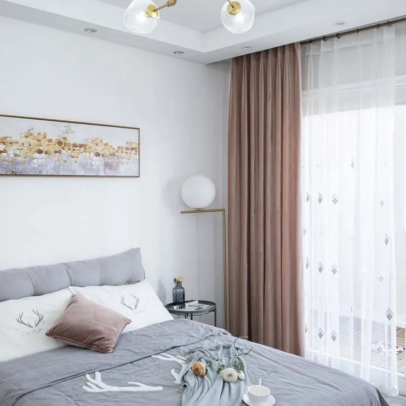 Nordic Ins Style High Grade Luxury Velvet Fabric Blackout Curtains For Living Room Bedroom Retro Dark Green Curtain