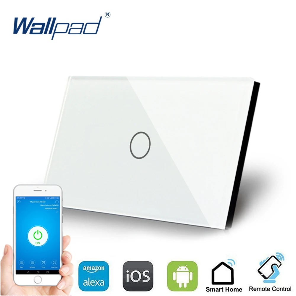 США 1 банда Wi-Fi управление США сенсорный выключатель Wallpad 1 банда 1 способ AU настенный выключатель стеклянная панель умный дом Alexa Google дома IOS