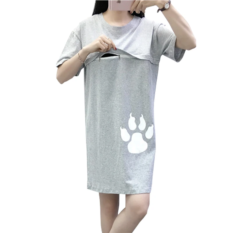 Cute Bear Pattern Breastfeeding Dress Gray, Black Casual Maternity Dresses Summer Pregnant Clothing High Quality