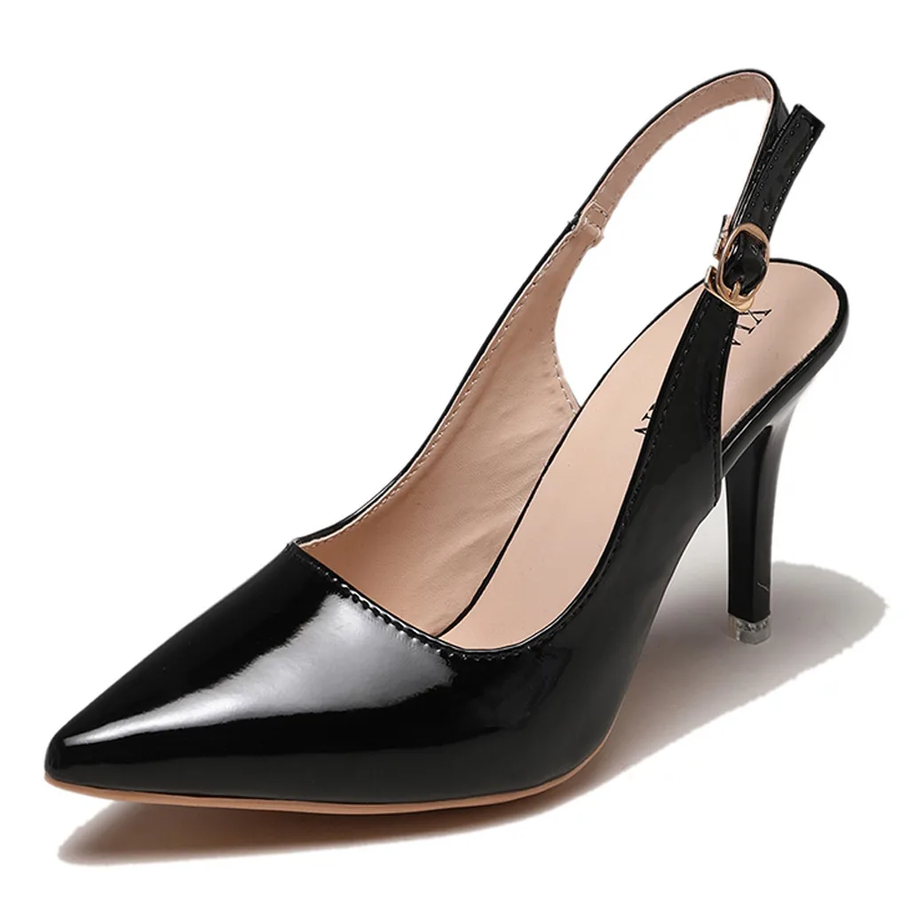 SAGACE; женские кожаные сандалии на высоком каблуке с острым носком и пряжкой в римском стиле; пикантная Офисная Женская обувь высокого качества - Цвет: BK