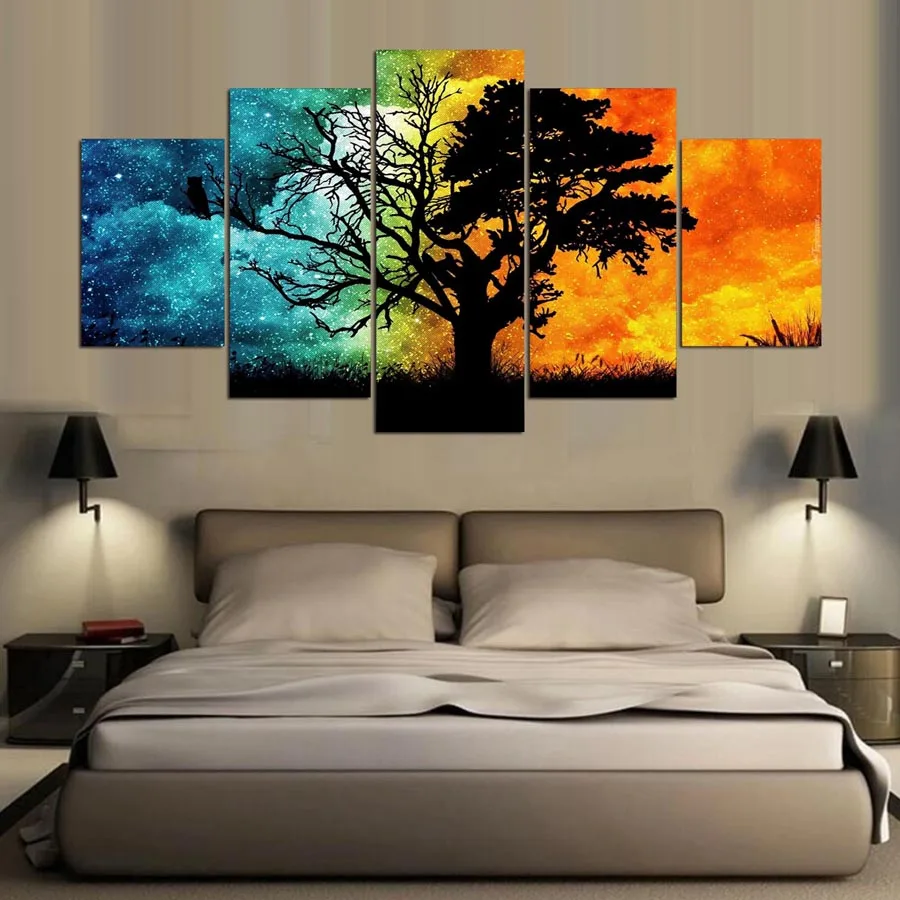 

Painting Frame HD Printed Wall Art Pictures Modern 5 Panel Colorful Tree Landscape Living Room Or Bedroom Canvas Poster PENGDA