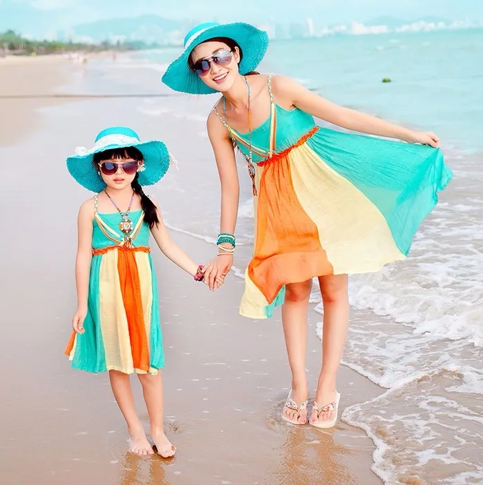 Семейная одежда летние хлопковые платья цельные праздничные пляжные богемные платья-Слипоны для девочек и женщин 1267