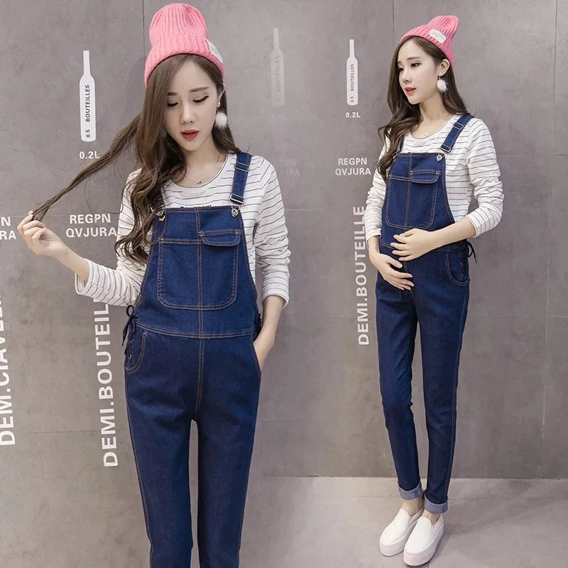

2017 New Fashion Dark Blue Pockets Maternity Overalls Loose Adjustable Bib Pants Clothes for Pregnant Women Pregnancy Clothing