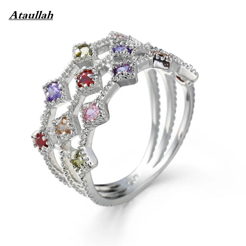 

Ataullah Colorful CZ Rings Crystal Stone 925 Silver Hollow Wide Band Women Finger Rings for Wedding Engagement Jewelry RWD7-097