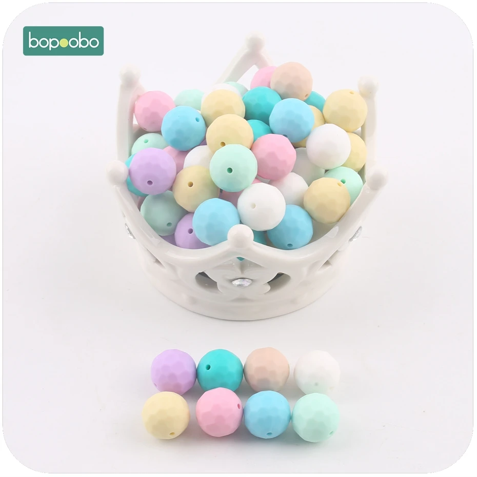 

Bopoobo Silicone Teether Purple 10pcs 15mm Multi-faceted Beads DIY Teething Necklace Made Chew Silicone Beads Baby Teether