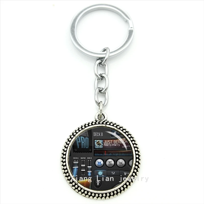 Trendy round music lovers jewelry dj mixer keychain dj turntable