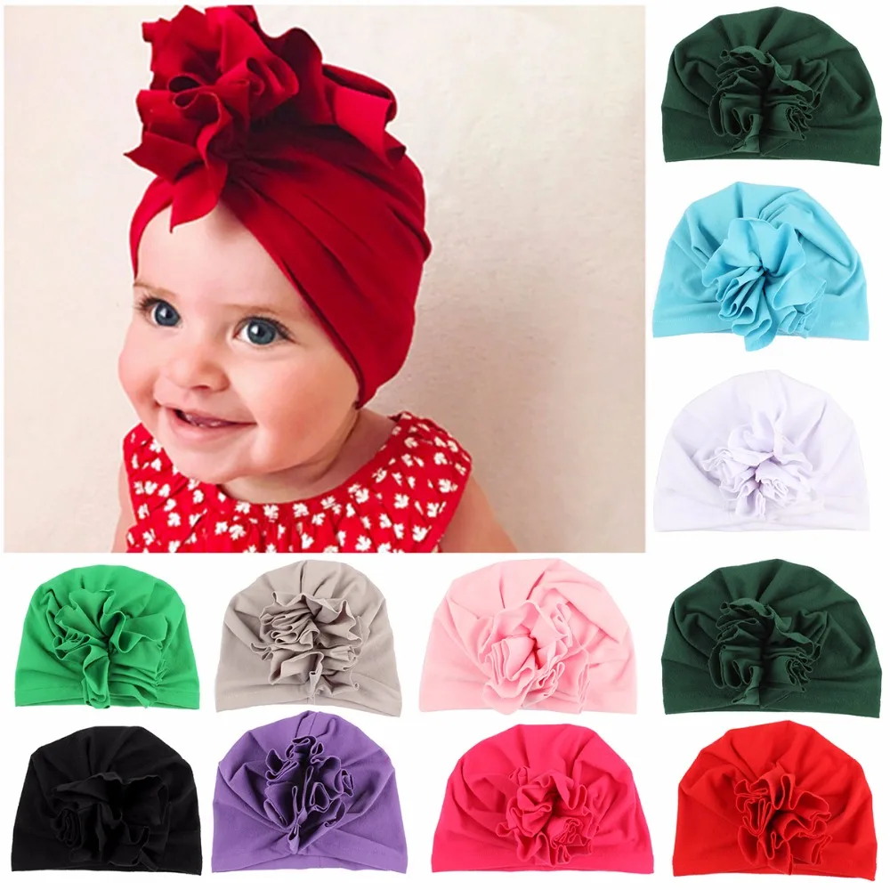 New Flower Fashion Baby Hat Newborn Turban Elastic Hats Girls Cotton Cap Beanie
