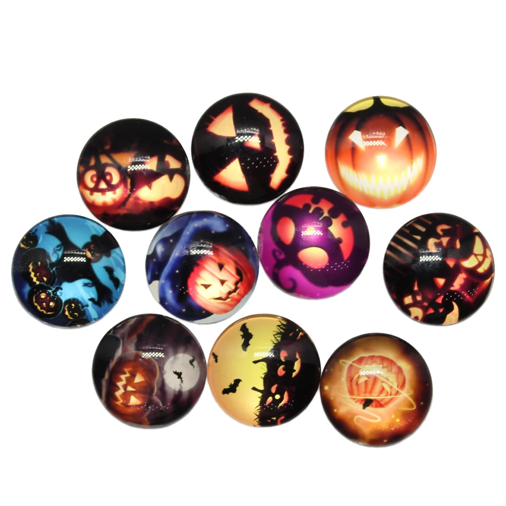 

New Fashion 10pcs 25mm Mixed Halloween Pumpkin Night Bat Handmade Cabochons Glass DIY embellishment for crafts jewelry making