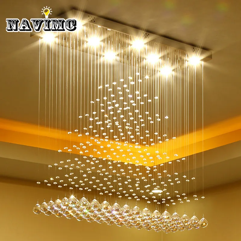 

Modern Luxury K9 Crystal LED Rectangle Chandeliers Lighting for Dinning Room Living Room Bedroom Pendant Lamp Wave Ceiling Lamp
