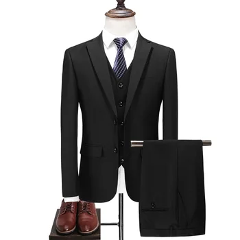 

Classic Men Black Formal Suits Asian Size 3XL Business Banquet Men Dress Suit High Quality Men Wedding Suits
