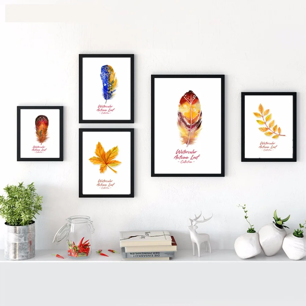 Autumn-Yellow-Red-Leaves-Canvas-Poster-Watercolor-Plant-Nordic-Art-Canvas-Painting-Wall-Picture-Print-Home