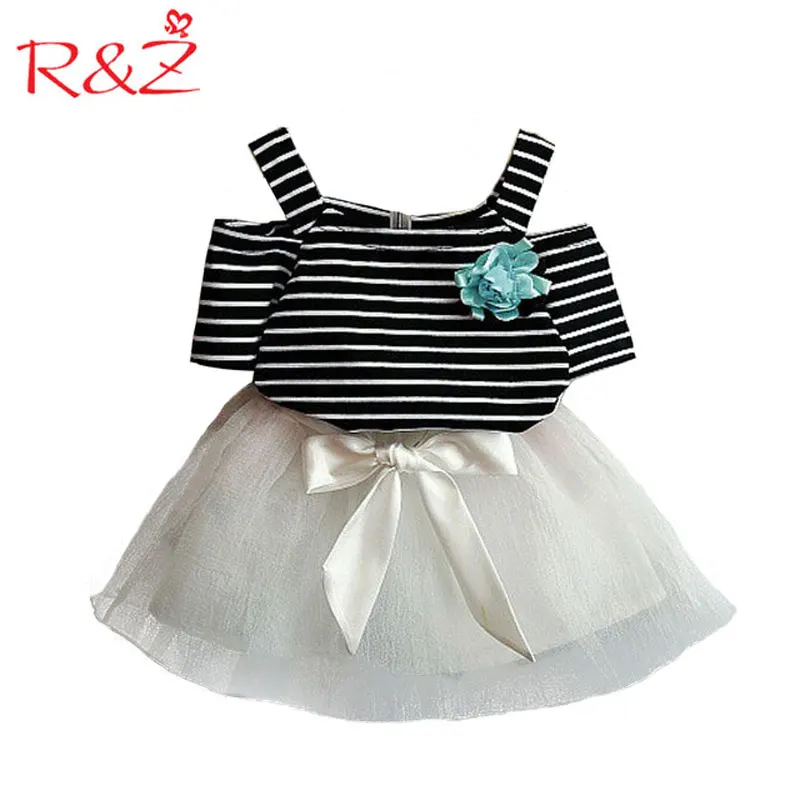 

R&Z Baby Girls Clothing 2018 New Summer Cotton Suits Strapless Short Sleeved T-shirt+Mesh Skirt 2pcs Sets Children's Clothing k1