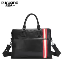 P. KUONE Европа и США цвет верхний слой кожаная мужская сумка поперечная кожаная сумка деловой портфель