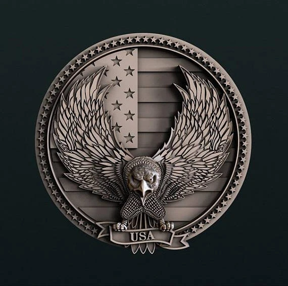 3D STL Model for CNC Router Carving Artcam Aspire USA Flag America Eagle D626
