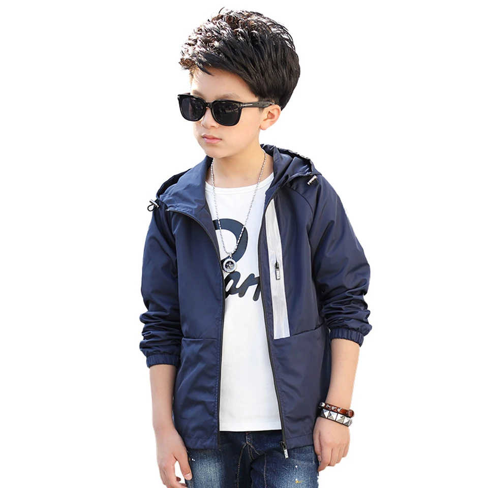 

Boys Hooded Jacket Autumn Windbreaker For Teenage Boy Outerwear Spring Children Coats Kids School Clothes Teens Tops Sportswear