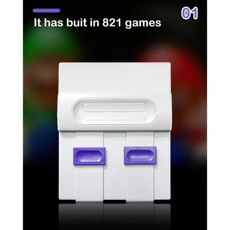 SUPER MINI SNES NES Retro Classic Video Game Console TV Game Player Built-in 821 Games with Dual Gamepads