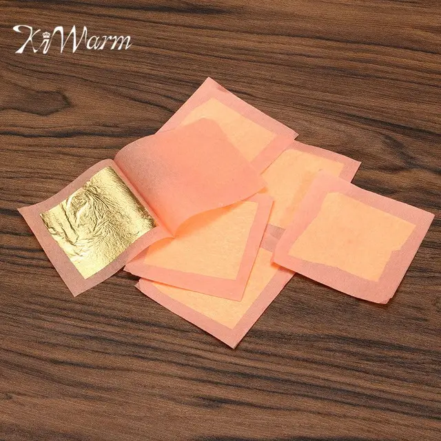 kiwarm 25 sheets 99 99 gold 24k real gold foil leaf paper gilding real gold leaf sheets