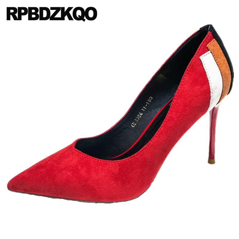 

scarpin size 4 34 sexy pumps fashion designer pointed toe suede high heels red 2018 korean autumn black thin elegant women shoes