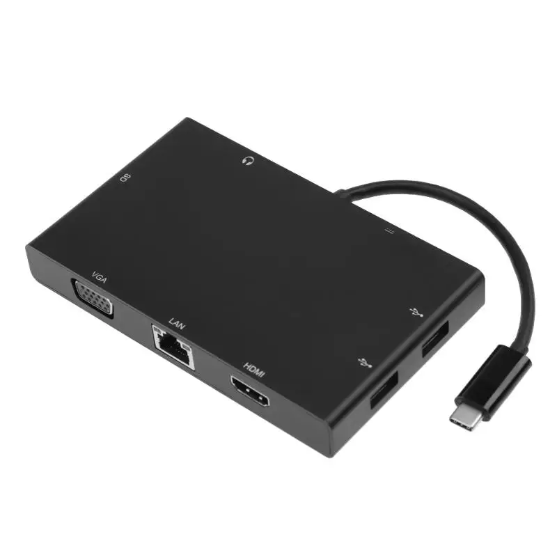 Type-C 8 in 1 USB-C to 4K HDMI VGA LAN SD Slot Female Adapter Audio 3.5mm Type-C USB 3.0x2 Converter Adapter for PC Laptop Type-C 8 in 1 USB-C to 4K HDMI VGA LAN SD Slot Female Adapter Audio 3.5mm Type-C USB 3.0x2 Converter Adapter for PC Laptop