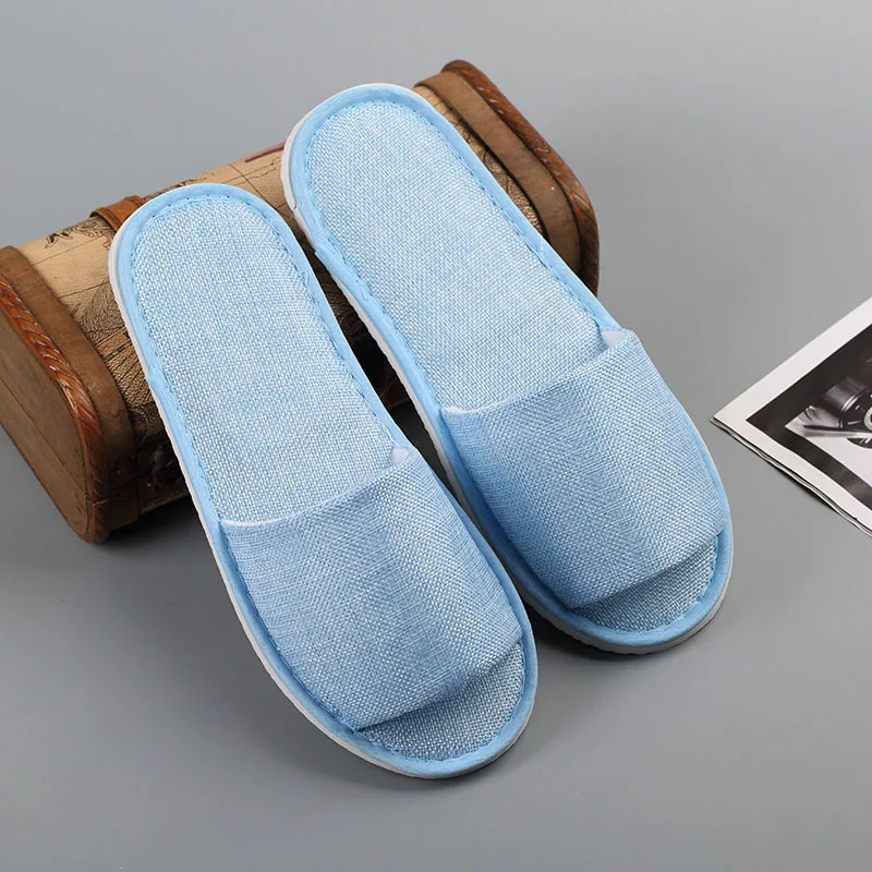 10 pairs Disposable Slippers Hotel Beauty Salon Room open toe Slippers Washable Non-slip Comfortable Couple men Travel Slippers - Color: blue