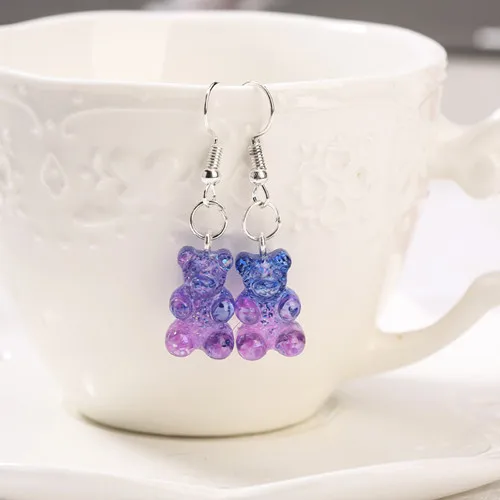 1Pair  Women Drop Earrings  Glitter Gummy Bear Crafts Multicolor Resin Charms Fashion Jewelry Diy Making as picture