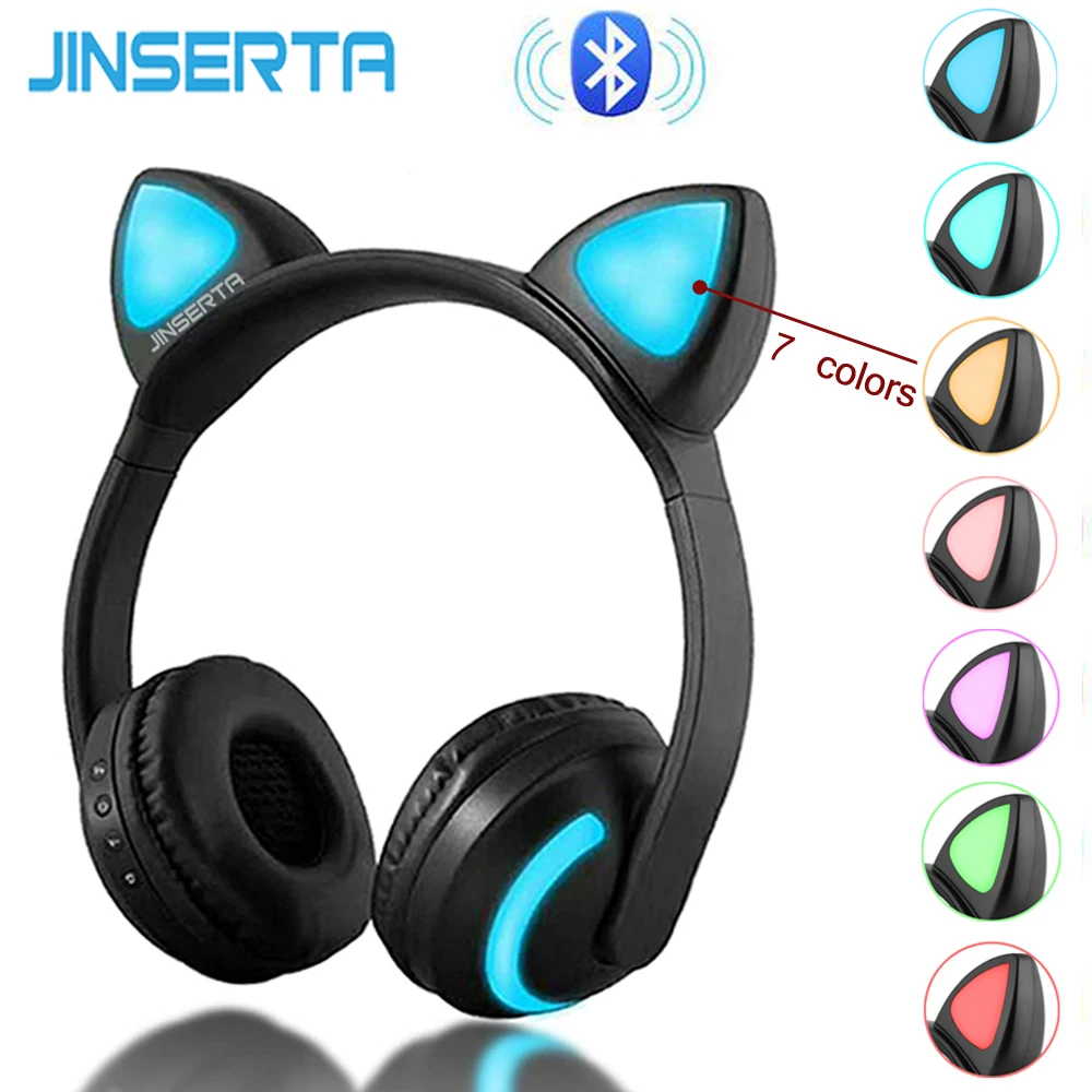 Дешево JINSERTA беспроводные Bluetooth кошачьи наушники семь видов светодиодный светильник мигающий Светящийся Косплей Необычные кошачьи наушники подар...