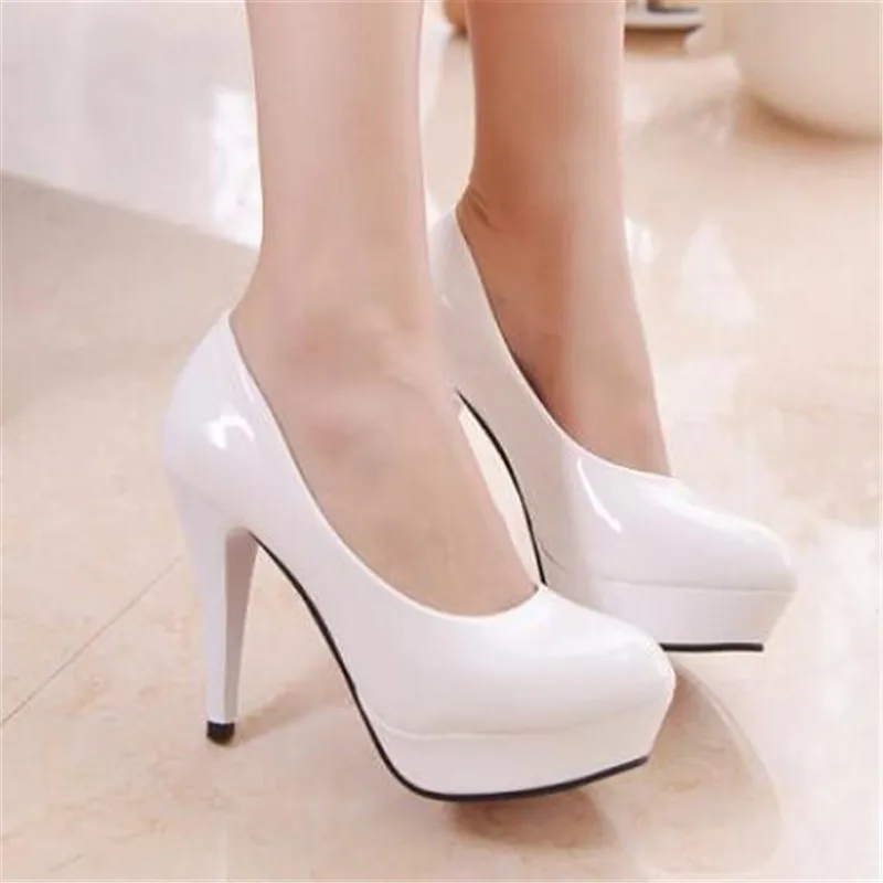 

Women Pumps Fashion Classic Patent Leather High Heels Shoes Nude Sharp Head Paltform Wedding Women Dress Shoes Plus Size 34-42