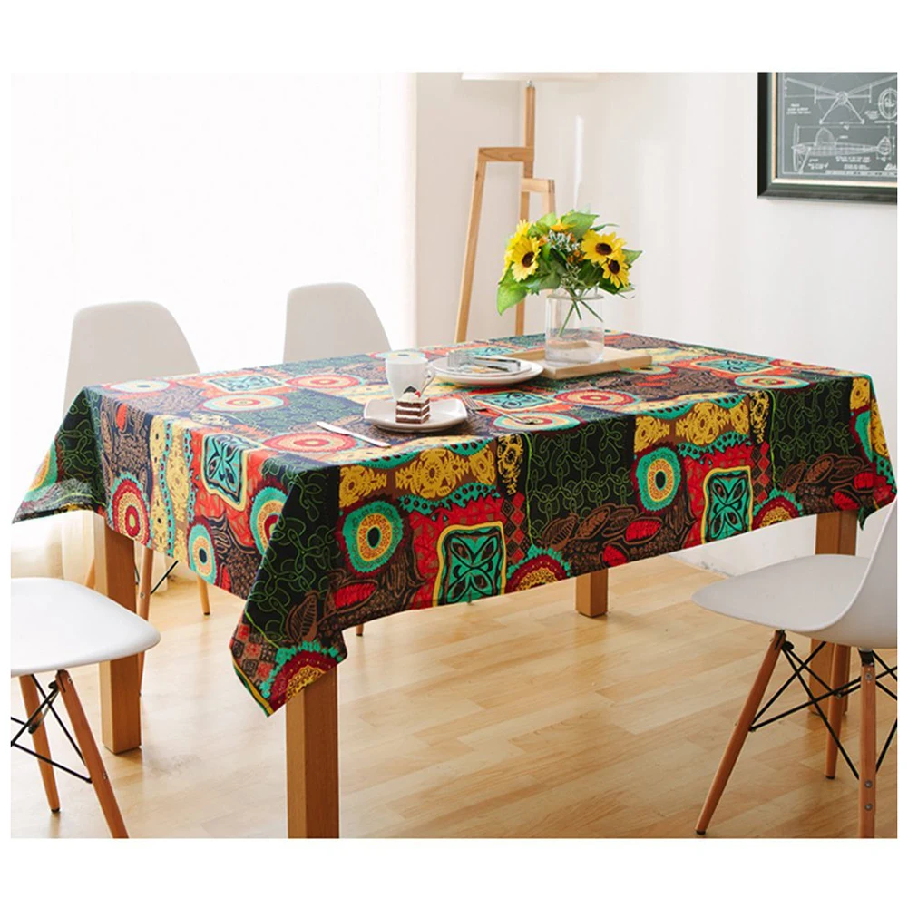 Washable Square Cotton Linen Tablecloth, Vintage Dinner Picnic Table