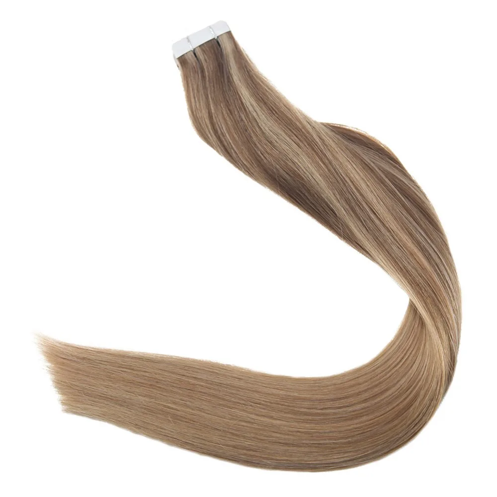 Полный блеск натуральные волосы ленты в расширениях выметания Цвет #10/16/18 50 г 20 шт. 100% Волосы remy расширения Бесшовные лента на волосах