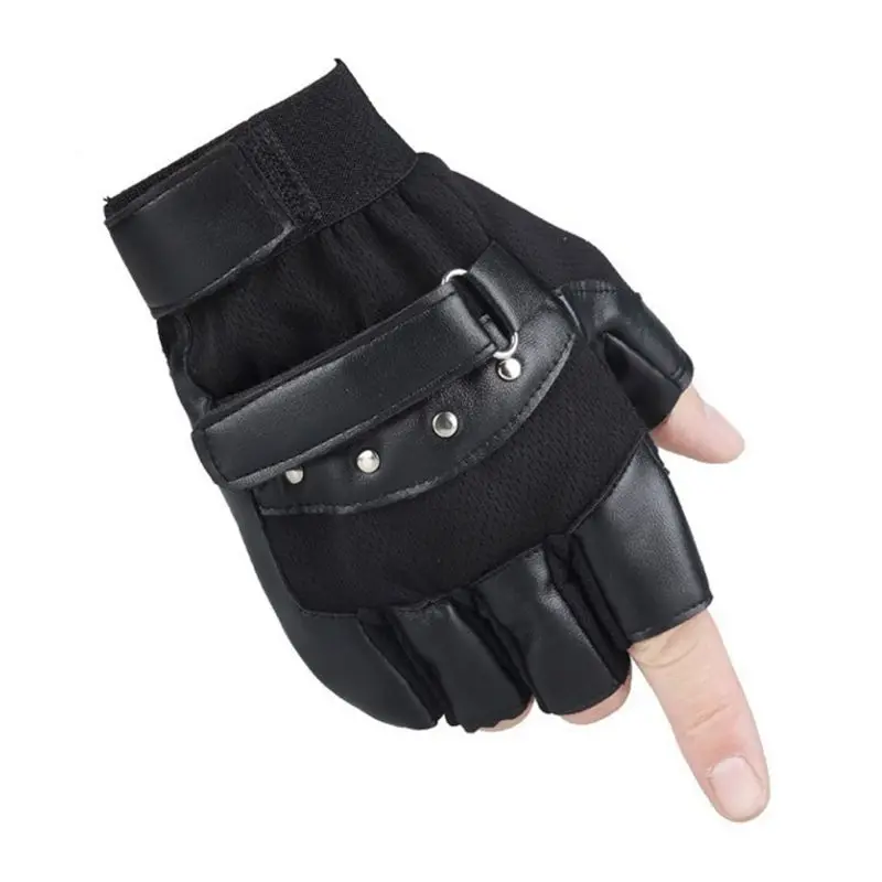 Для мужчин унисекс зима Искусственная кожа с обрезанными пальцами тактические перчатки заклепки Открытый Велоспорт толщиной наручные