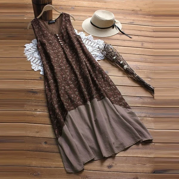 Vintage Boho винтажное женское цветочное лоскутное без рукавов с v-образным вырезом повседневное свободное Летнее Длинное Платье