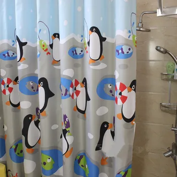 

Upgrade thickening polymer polyester fabric shower curtain cartoon penguin cartoon waterproof shower curtain mildew