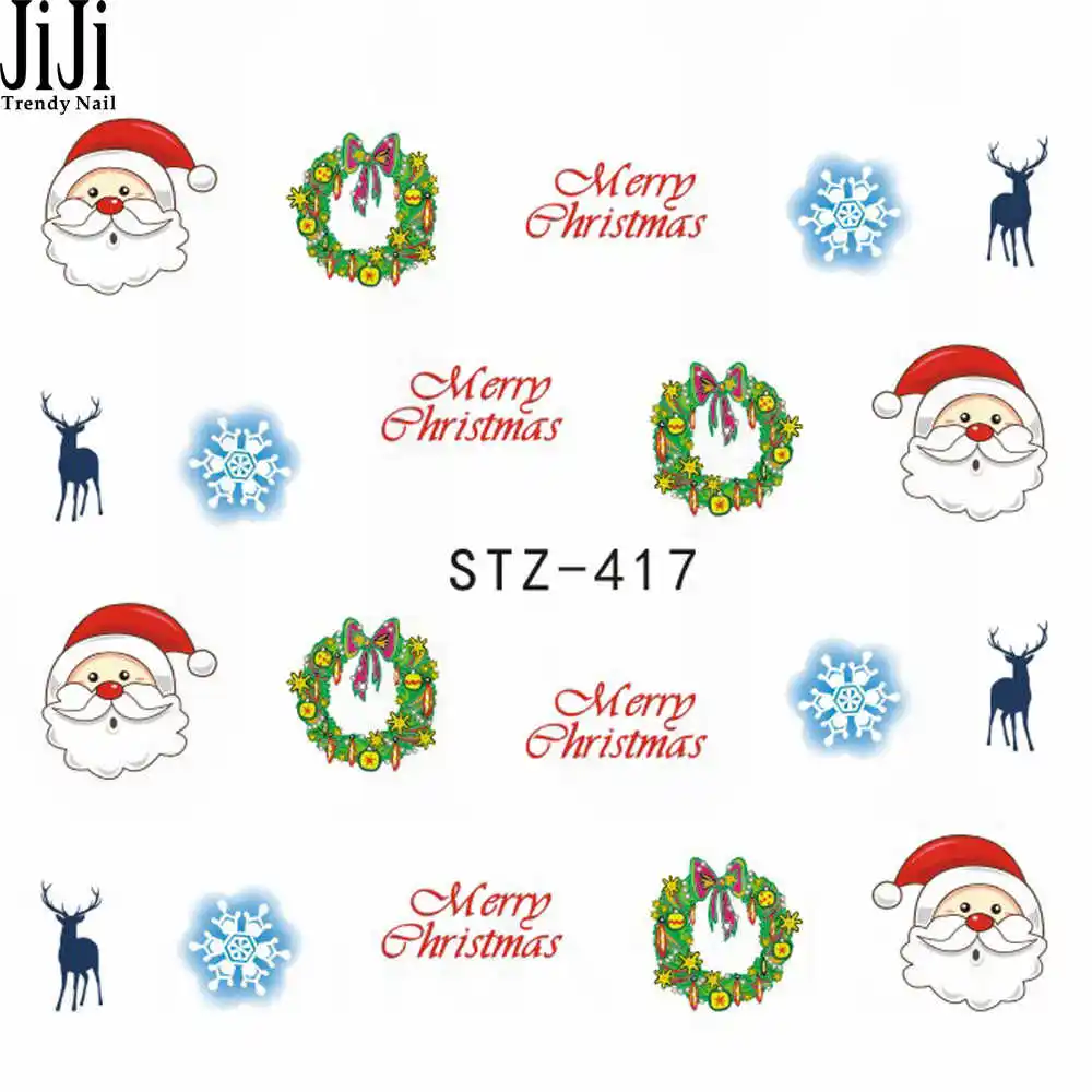 1 лист рождественские Санты снежинка снеговик смешанный дизайн DIY Наклейка переводная вода наклейки для ногтей s наклейки для ногтей JISTZ415-436 - Цвет: STZ417