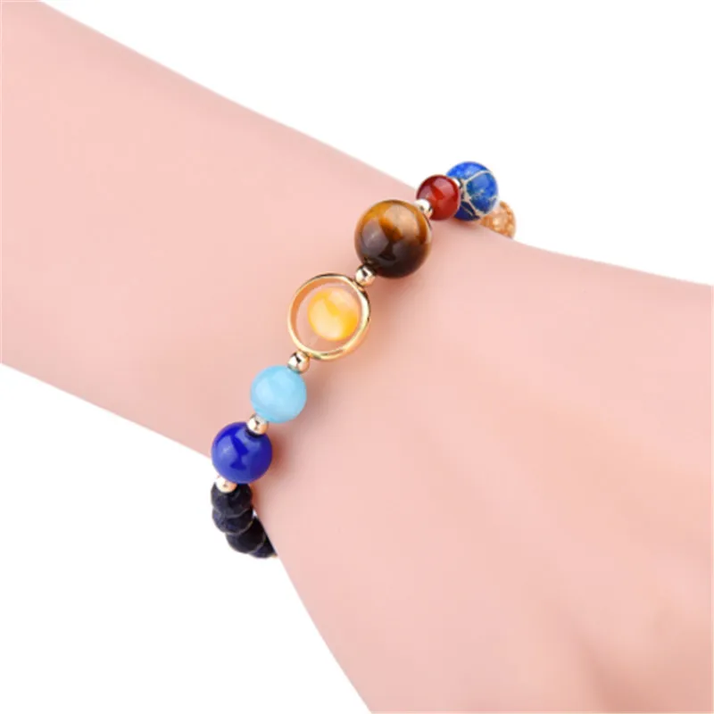 

Bracelets Men Universe Galaxy Eight Planets Solar System Guardian Stars Stones Beads Adjustable Size Elastic Bangles For Women