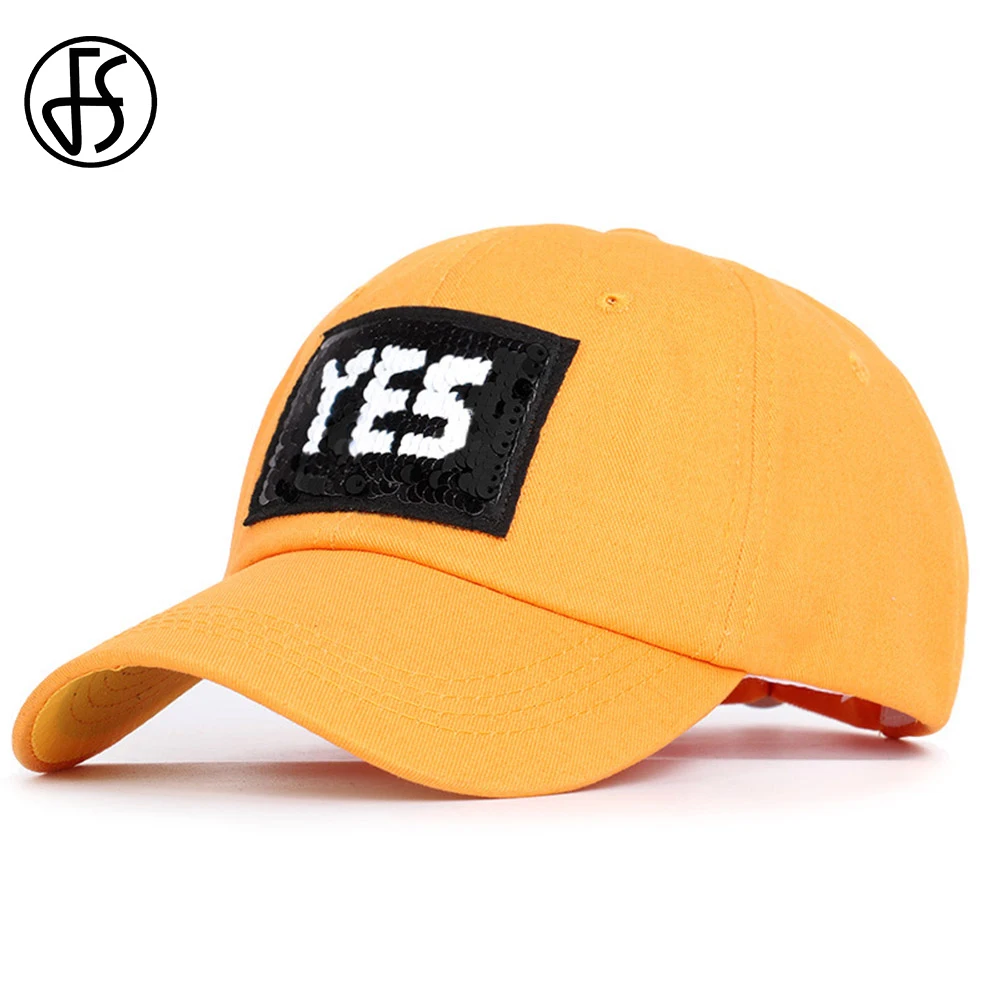

FS Yellow Pink Yes Letter Sequin Face Cap For Men Women High Quality Cotton Streetwear Baseball Caps Dad Hats Gorra Hip Hop