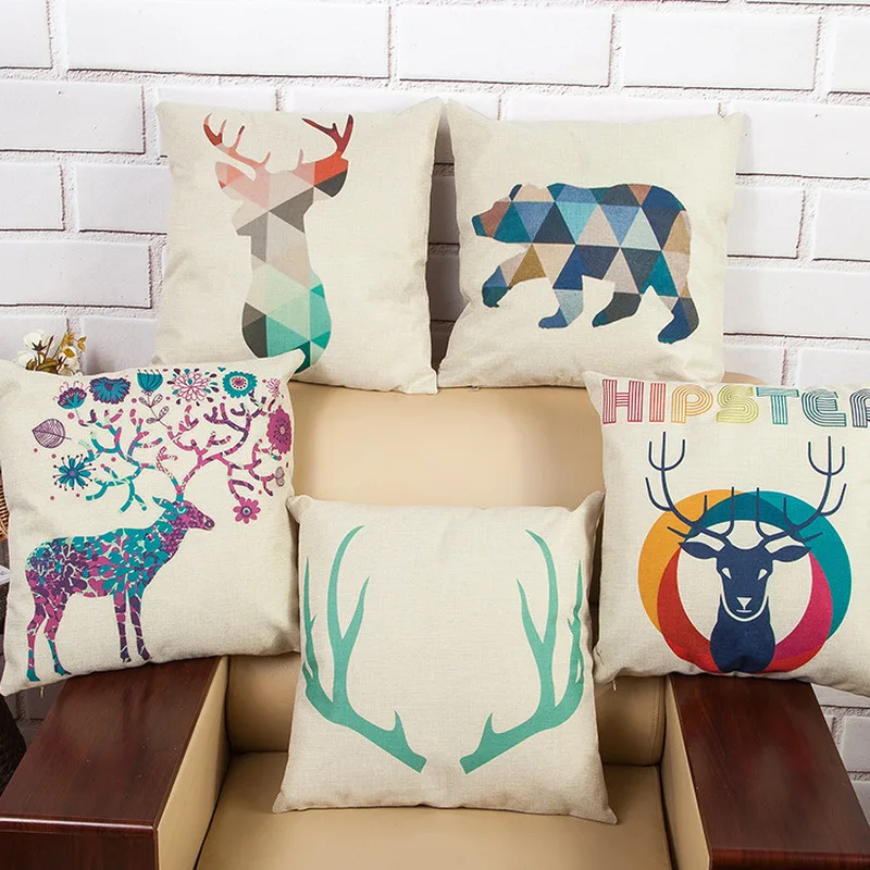

Popular Nordic Style Colorful Geometry Animal Square Pillowcase Cotton Linen Throw Pillow Case Sofa Cushion Cover Home Car Decor