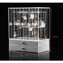 Acrylic Bông Tai Sắp Xếp Lưu Trữ Hộp Màn Hình Bông Tai Trang Sức Vòng Cổ Dây Chuyền Vòng Móc Treo Giá Đỡ 2 Tầng có Ngăn Kéo 5 Cửa(China)