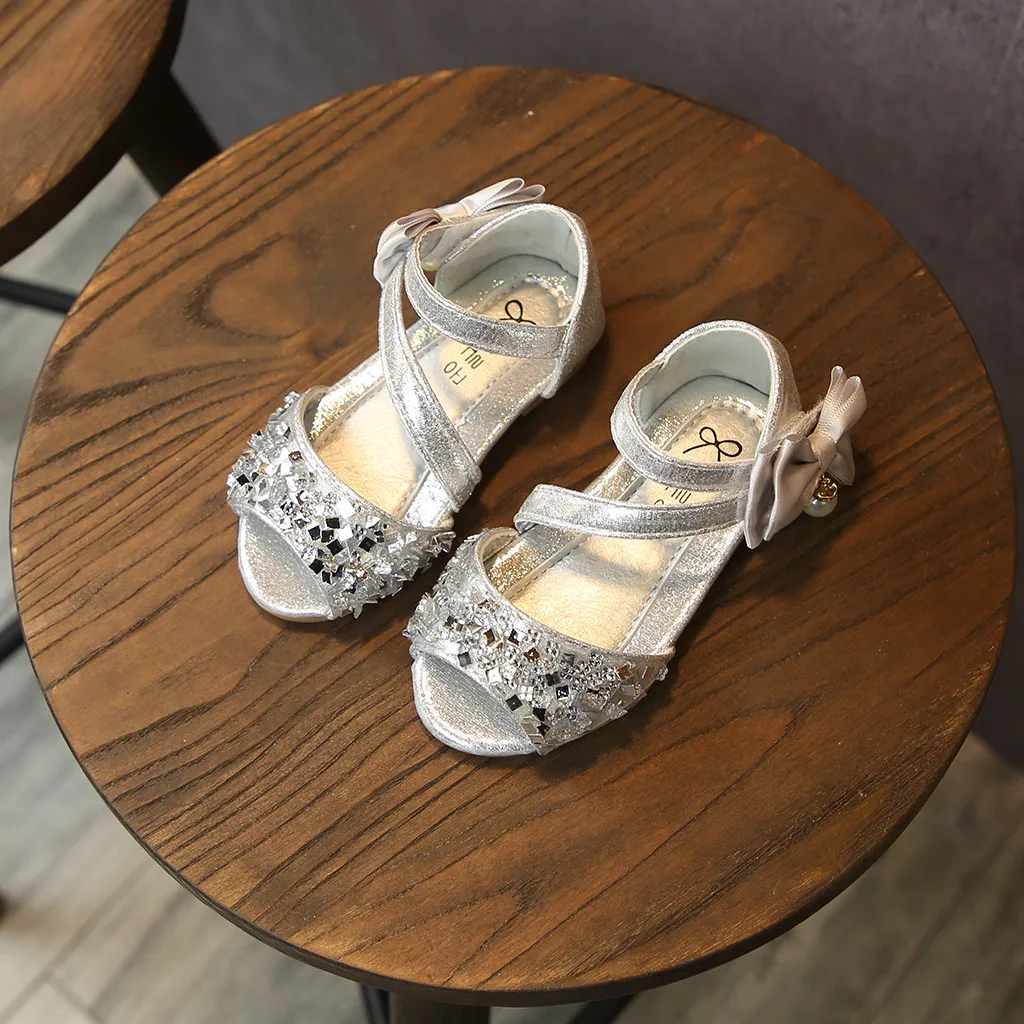 

Children Shoes Girls fashion Sandals Toddler Kids Baby Girls Bowknot Bling Sequins Single Princess Shoes Sandals #3