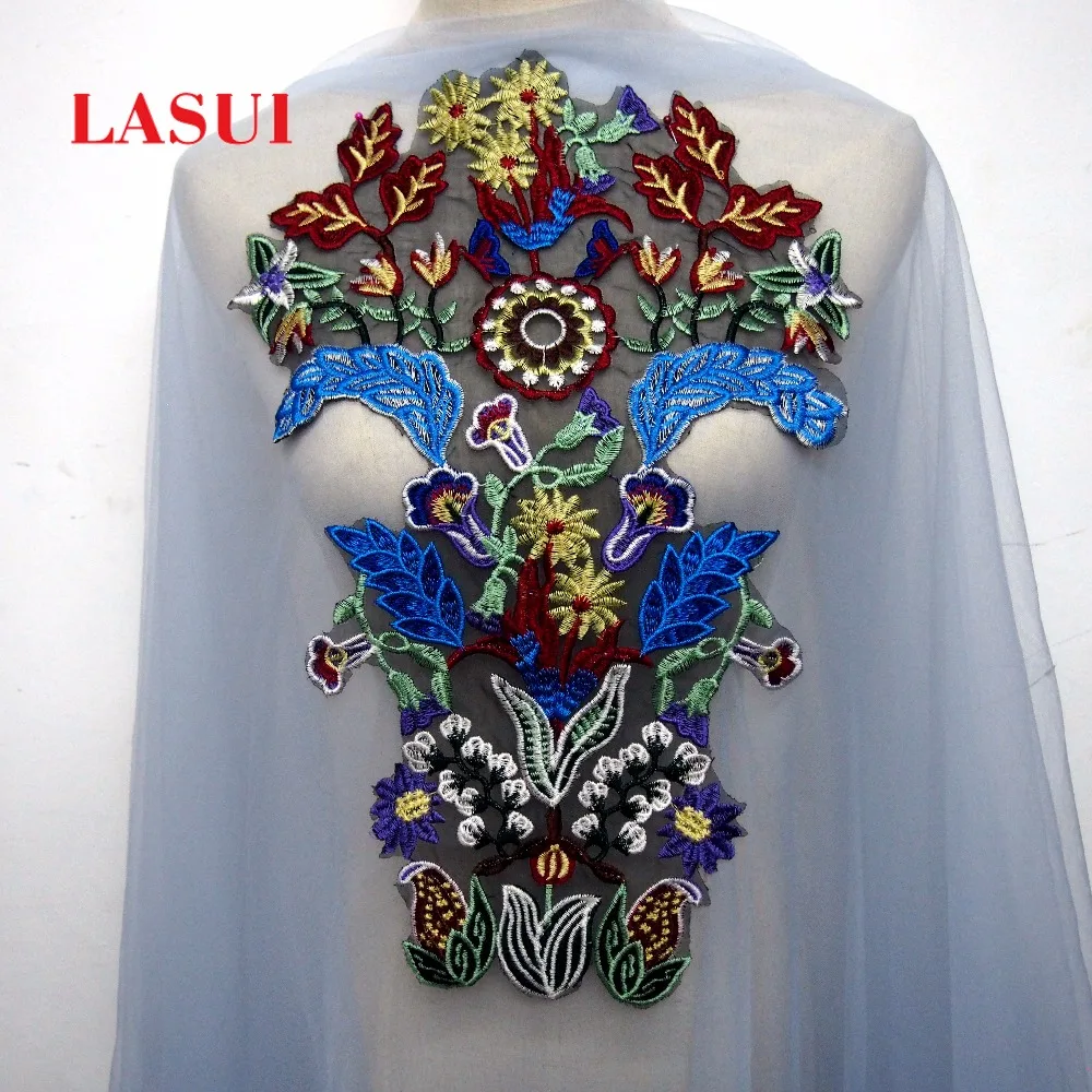LASUI 43 см * 29 Большой Мода красочные цветы вышитые патч аксессуары с кружевными
